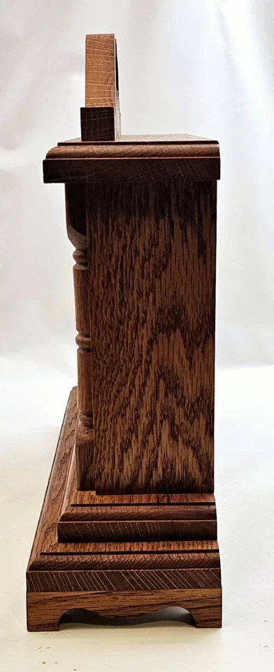 Vintage Custom Built Wooden Shelf Mantel Clock Roman Numeral Quartz Face 13.75"T - Image 4 of 4