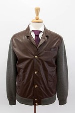 NWT 7295 Brunello Cucinelli Men 100 Leather  Cashmere Blend Knit Jacket M A242