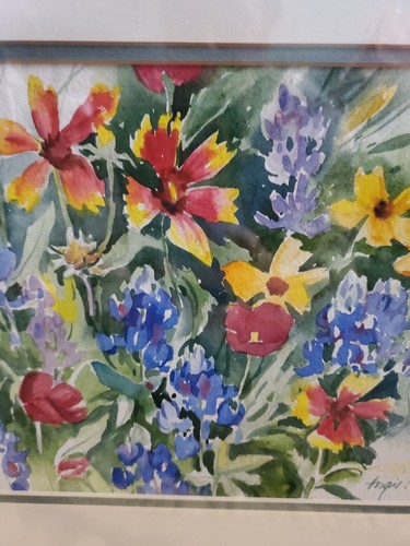 Listed TX ART ANGIE BANTA BROWN ORG SIGNED WATERCOLOR Bluebonnets Bold & Beautif - Picture 3 of 24