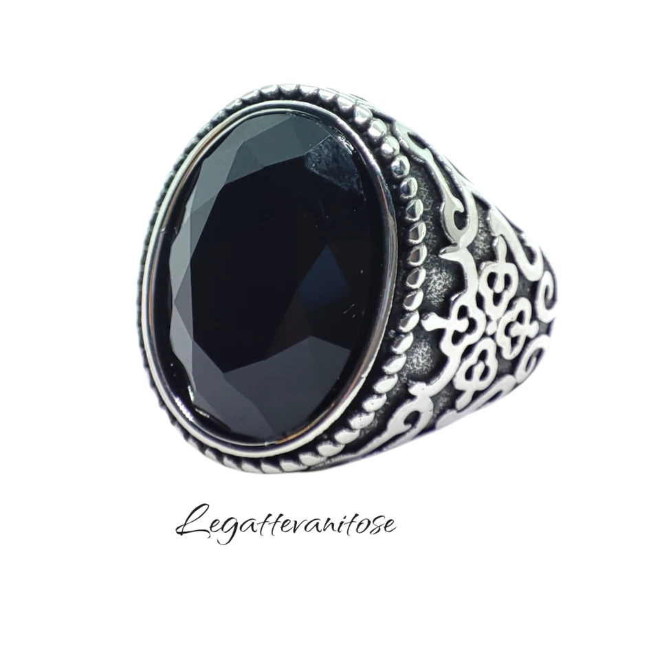 Anello in Acciaio Inox  Argento Pietra nera  . anello uomo da nocca - Immagine 4 di 4