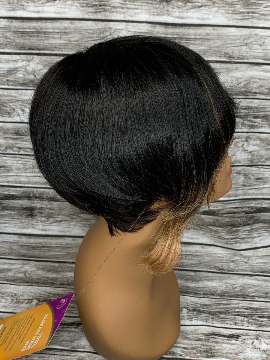 Joann 1B/Brown Short 100% Human Hair Wig Adjustable Black  display picture 1