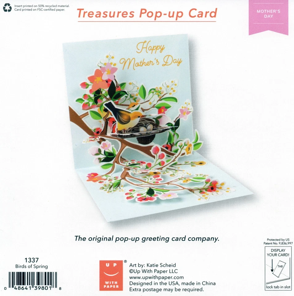MOTHER'S DAY Pop-Up Card, "Birds of Spring" Art by Katie Scheid — Up With Paper - Image 3 of 4