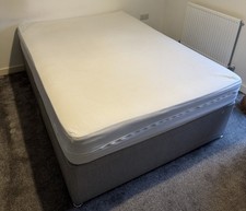 Standard Double Divan Bed Base with 2 Drawers and Mattress. No Head Board. Grey