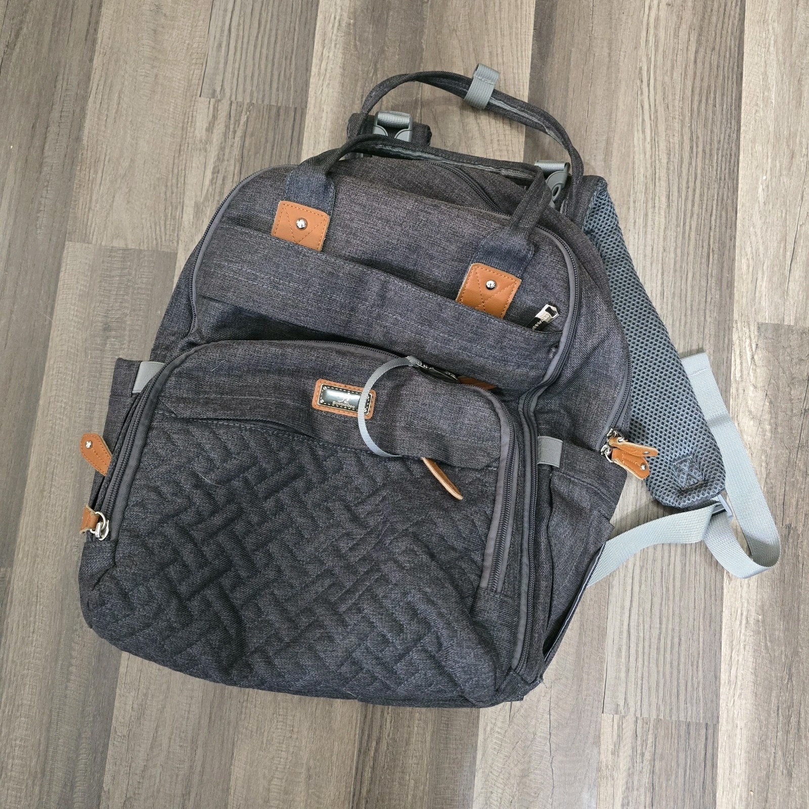 Babbleroo Diaper Bag Backpack Gray Quilted Travel Baby Bag Multi Pocket-image