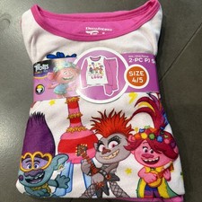 Girls 2 Piece Pajama Set Trolls World Tour Long Sleeve Fleece Size 4/5