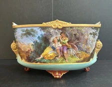 Antique Old Paris Style HP Courting Couple Porcelain Cache Pot /Jardiniere
