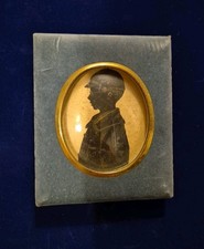 Antique Miniature Silhouette of a Young Boy Sealed in Original Vintage Frame