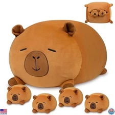 Capybara Plush Family Set – Soft Stuffed Animal Pillow Toy with Mommy & 4 Babies