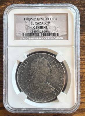 1783 Mo FF Mexico 8 Reales EL CAZADOR Shipwreck NGC Genuine Spanish Silver 8R