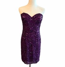 Scala Purple Sequin Silk Cocktail Dress Size 4 Gala Formal Evening Prom HOCO