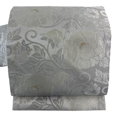 Obi Obi Excellent Flower Arabesque Gold Silver Threads Gray Pure Silk