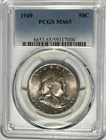 1949  FRANKLIN HALF DOLLAR  PCGS MS 65 / END ROLL TONER