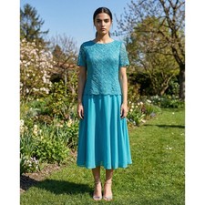 Sally Fashion 8799 Short Chiffon and Lace Formal Dress-Size 3X-Turquoise-NWT