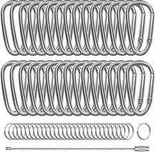 30Pzs Mosqueton Aluminio 2in Forma D Ganchos Resorte con 30 Aros Llavero