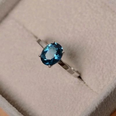 1Ct Oval Cut Simulated topaz Solitaire Ring 14K White Gold Plated