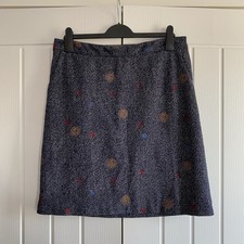 White Stuff Edo Blue A Line Wool Blend Embroidered Floral Knee Length Skirt UK12