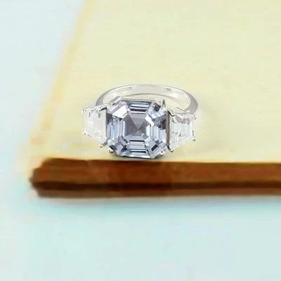 Aquamarin Asscher Cut Edelstein 12x12 MM 925 Silber Verlobungsring - Bild 1 von 4