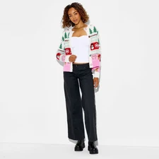 Women's Holiday Icons Festive Graphic Cardigan - Cream S