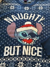 Disney Lilo and Stitch Christmas Sweater Stitchmas Wishes Blue Snowflake L