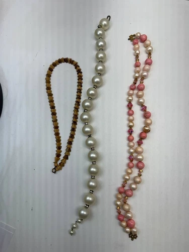 Vintage Beaded Necklace Lot Faux Pearl Pink Crystal Costume Jewelry