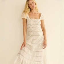 2026 New DOEN French Lace Embroidered Puff Sleeve A Line Maxi Dress Women Spring