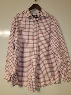 Cremieux Shirt Mens 2X-Large Tall Red White Window Pane 100% Cotton Button Up