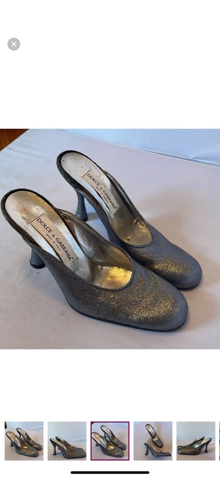 Dolce & Gabbana leather silver glitter metallic mule heels (binFFFF) Foto 3 de 4