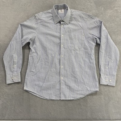 SCARCI La Buona Vita Button Shirt Men's XL White Blue Plaid Made in Italy