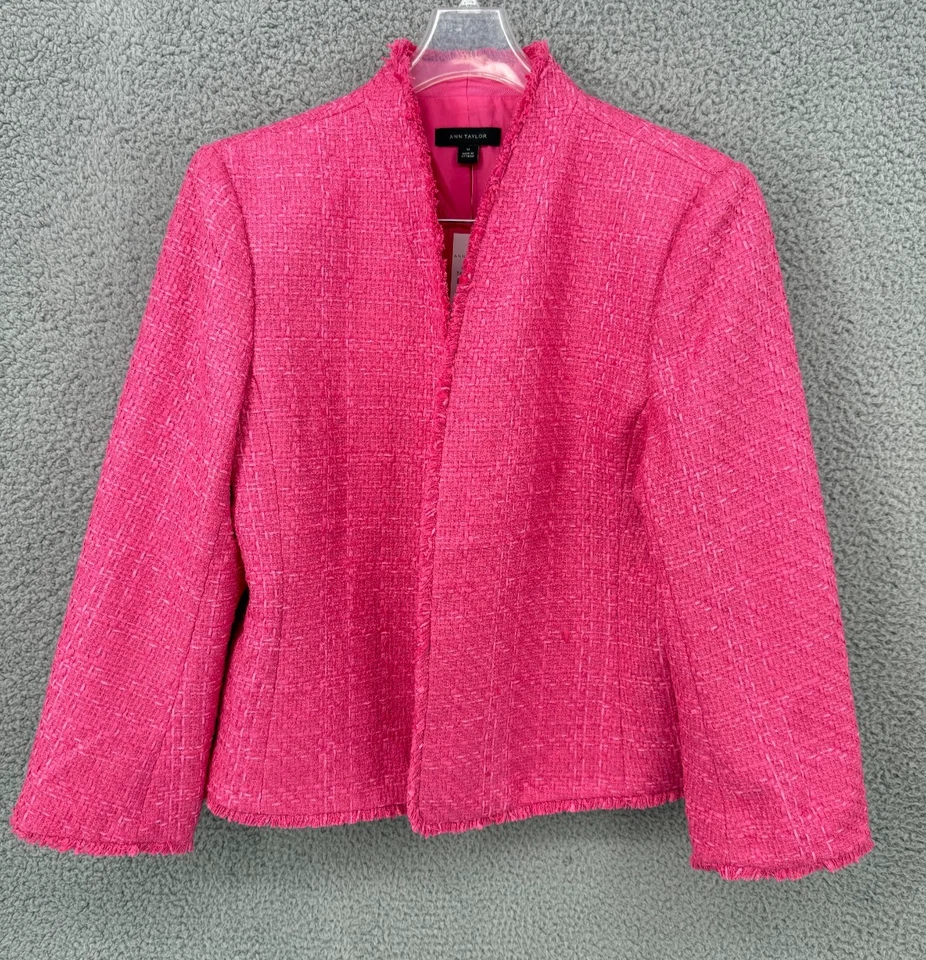 Chaqueta Cárdigan Ann Taylor Tweed Rosa Nueva con Etiquetas - Talla 14 Foto 3 de 4