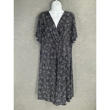 Gilli Navy White Dot Print V Neck Flutter Sleeve Midi Dress 3X Party Office