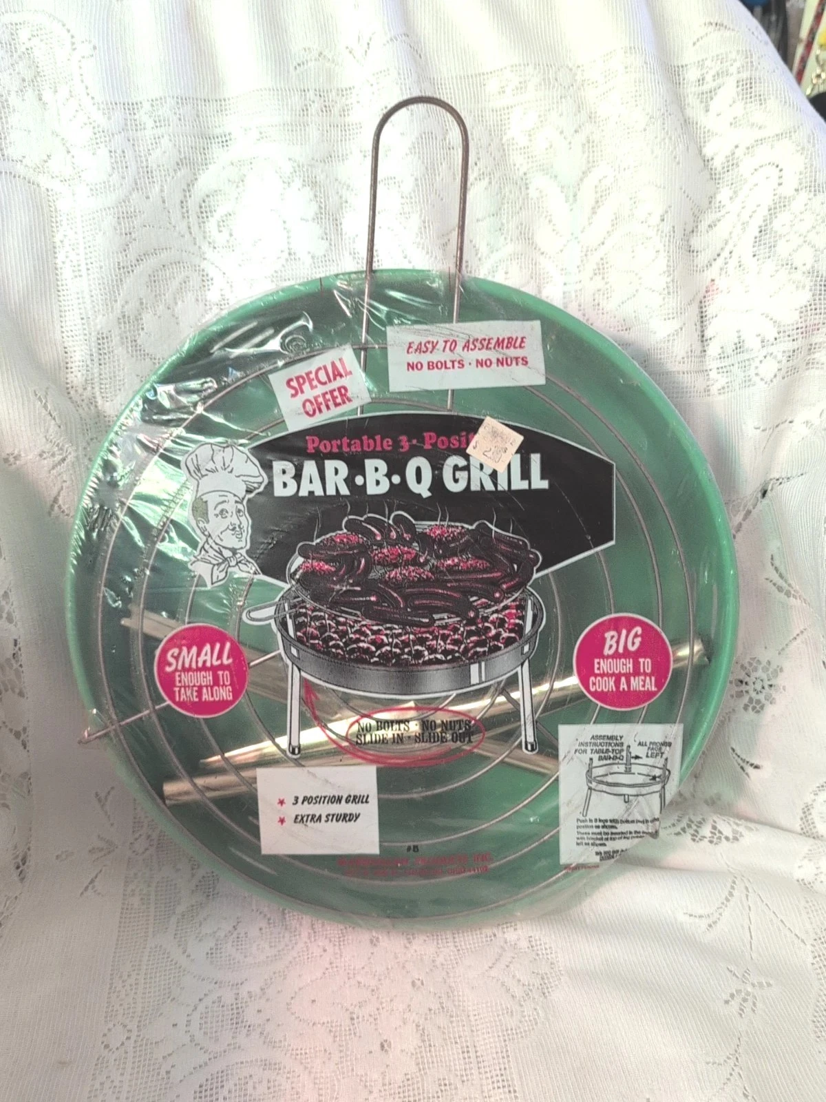 Vintage Marshallan Green Metal Portable Bar B Q Grill BBQ Unused Original NOS