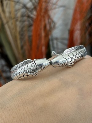 Unisex S925 Silver Double fish cuff Bracelet