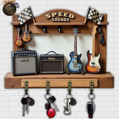 Wand Schlüsselanhänger 30cm - Gitarrenverstärker Organizer 2D 4 Haken Eingang