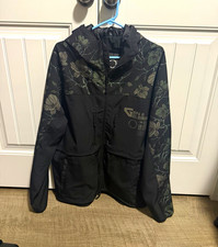 BadMoonPrintPress Men's Black Floral Hooded Zip Jacket Fit XL