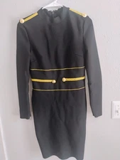 PREPPY BLACK size M  LONG SLEEVE COLLAR NECK BANDAGE DRESS BUSINESS CHIC