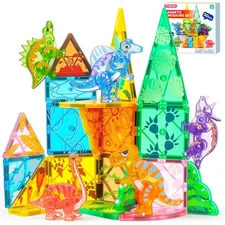 SYNCFUN Magnetic Building Tiles Dinosaur Set for Kids, 50PCS Including 5 Cute...