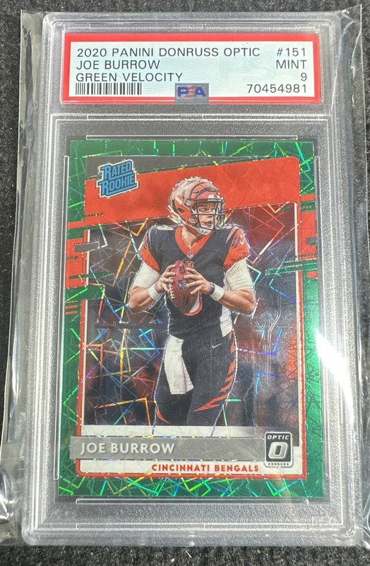 2020 Donruss Optic Joe Burrow #151 Green Velocity Prizm RC PSA 9 Mint Bengals