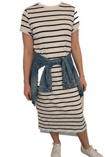 SALE £10 ~ Stunning Marks & Spencer  Blue/White Breton Stripe T-Shirt Midi Dress