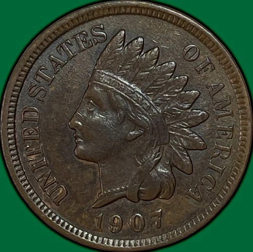 1907 Indian Head Cent Choice Extremely Fine XF+ Coin #35131