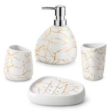 Bathroom Sets 4 Pcs, Cream Soap Dispenser and Farmhouse Toothbrush Holder, So...