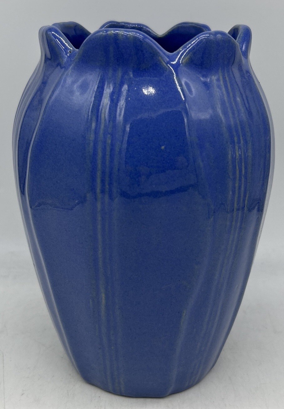 Rare Zanesville Pottery Vase in Blue, Tulip Flower Design 307 eBay