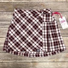 Justice Plaid Burgundy White Pink Rhododendron Pull On Pleated Skort Medium NWT