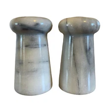 VTG Marble Stone Salt & Pepper Shakers White Gray 1980s Cooking Kitchen Decor
