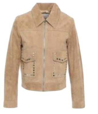 NWT Sandro Paris Tan Patriote Studded Suede Leather Jacket Size