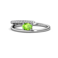 Oval Cut Peridot & Round Diamond Bypass Promise Ring 0.60 ctw 14K Gold JP:163553