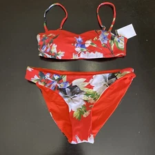 Tinibikini Swimwear Set Bikini Red Floral 2 piece New With Tags Small