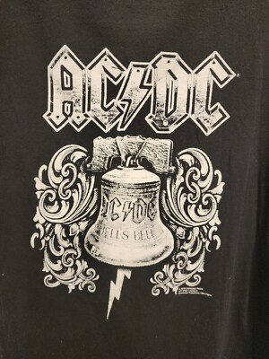 MEN'S SZ 2XL AC/DC HELLS BELL 3/4 SLEEVE 2016 RAW HEM ROCK N ROLL T SHIRT