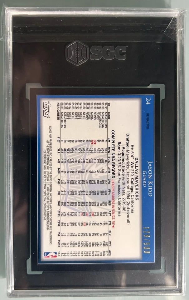 2009 Topps Chrome Basketball Jason Kidd Refractor /500 SGC 9 - Last Year 🏀🔥 - Image 2 of 2
