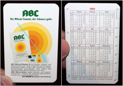 Beiersdorf AG Hamburg , ABC Wärme Pflaster ,Taschenkalender 1992