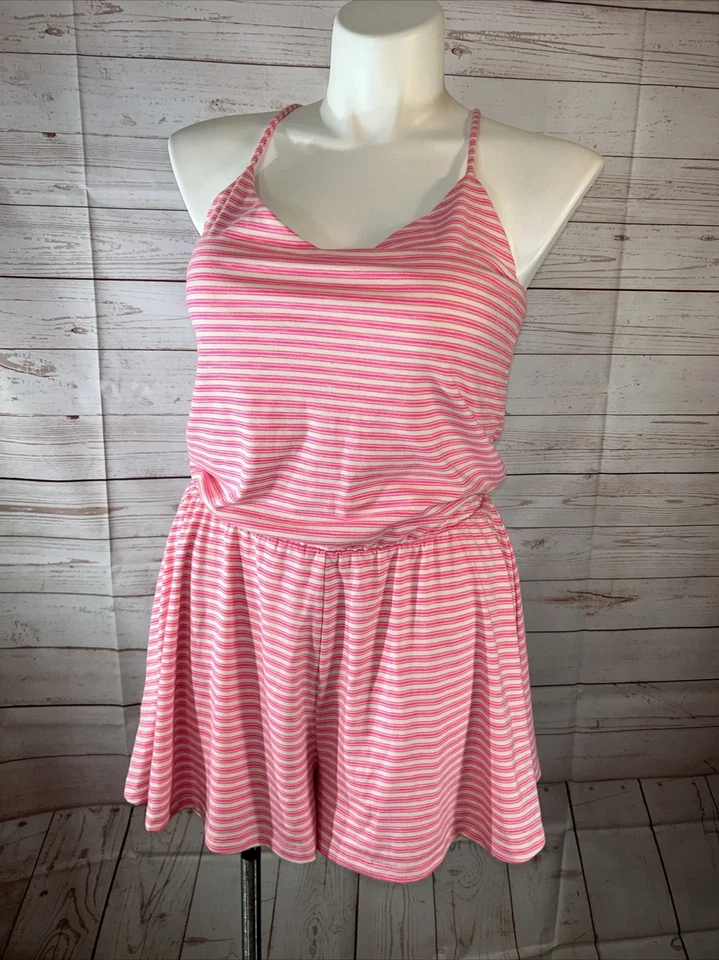Gap Mujer Talla Grande Rosa y Blanco Rayas Una Pieza Mameluco Forrado Correa Espagueti Foto 2 de 4